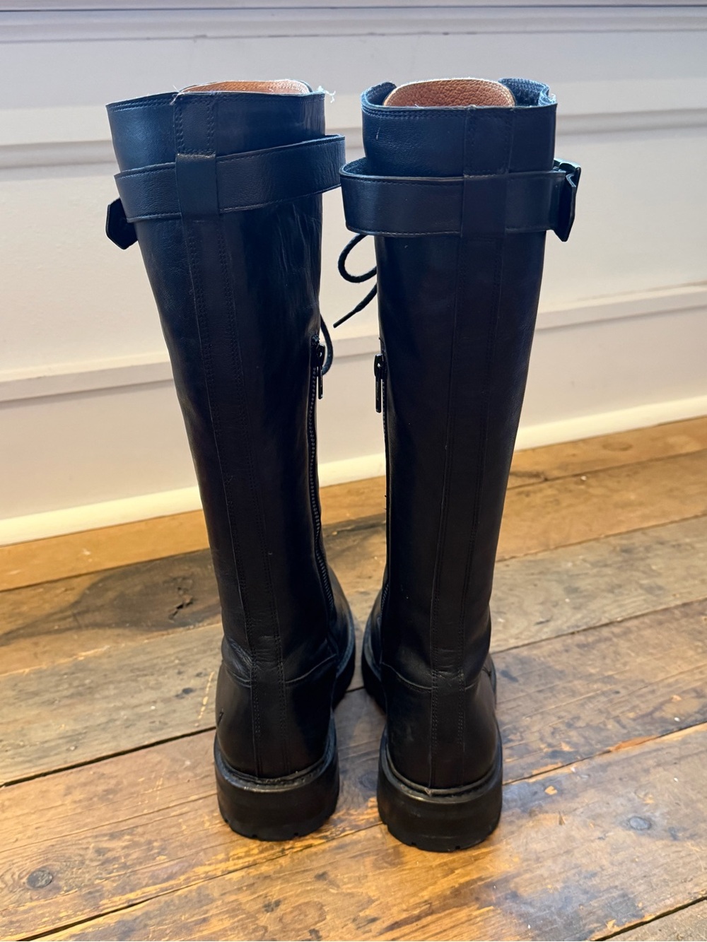 Frye Black Lace-Up Knee-High Combat Boots - Women's - Picture 3 of 4